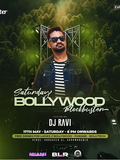 The poster for another 'Saturday Bollywood Blockbuster' at Hangover, Koramangala.