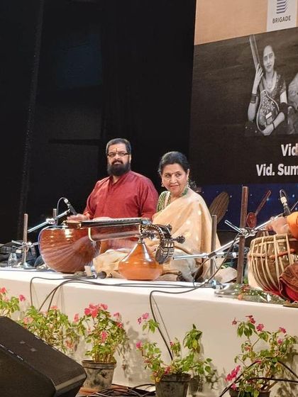 A group photo with all the wonderful artists after a soul-satisfying jugalbandi concert at Chowdiah Memorial Hall. The camaraderie on and off stage is what makes these events so memorable.