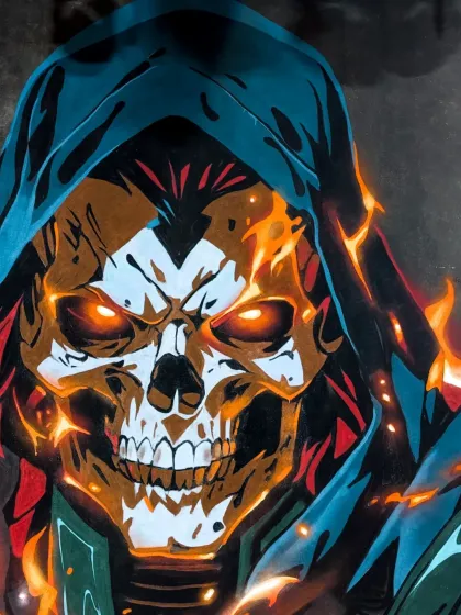 I painted this flaming skull mural in a lounge in Bahrain. The goal was to create something intense and eye-catching that would glow under the lounge lighting.