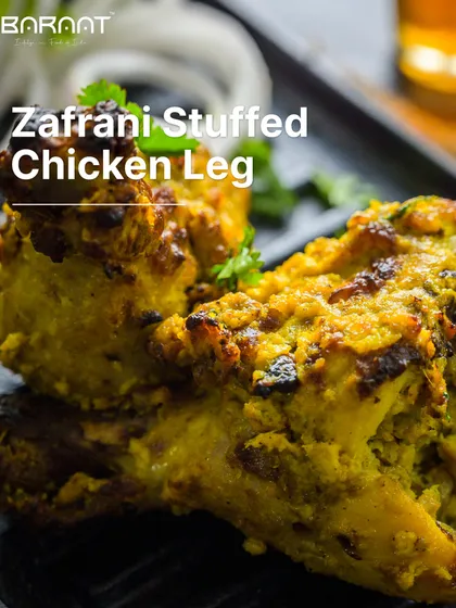 My Zafrani Stuffed Chicken Leg is a royal treat, filled with a luxurious saffron-infused stuffing.