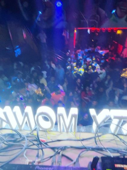 The view from my console at Blurred X Party Monkeyz, looking down at a completely packed venue.