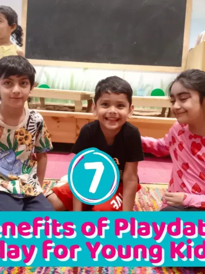 Playdates are full of developmental perks! This group of smiling kids is a testament to the friendships and social skills built here.