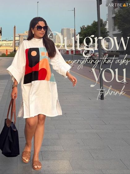 Outgrow everything that asks you to shrink. Here I am wearing the Transcendence shift dress, a comfortable and empowering piece for walking through life with confidence.