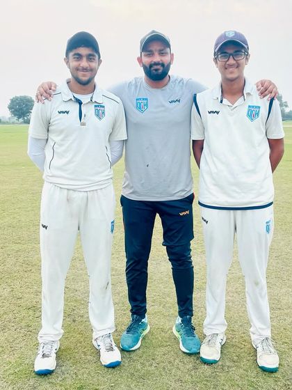 Proud to stand with my two centurions, Aditya and Laksh. Their hard work in the nets is paying off in matches.