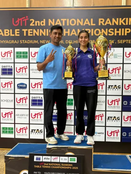 A fantastic achievement for Naisha Rewaskar, seen here with her trophies at the 2nd National Ranking Table Tennis Championships in New Delhi. She secured the U-15 Champion title and was a semi-finalist in the U-19 category.