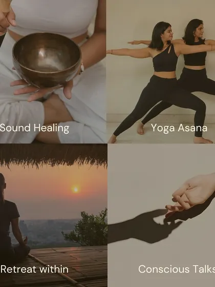 A visual summary of our retreat activities: sound healing, yoga asana, deep inner work, and conscious conversations that build connection.