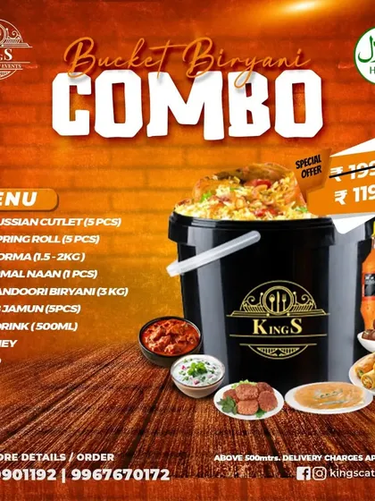 Here is another one of our popular combos. It comes with Chicken Russian Cutlets, Spring Rolls, a rich Chicken Korma, Sheermal Naan, and 3kg of our flavorful Chicken Tandoori Biryani. Everything you need for a party.