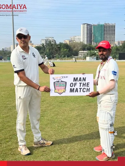 Sushant Gaikwad receives the Man of the Match award for his match-winning 57-run innings.