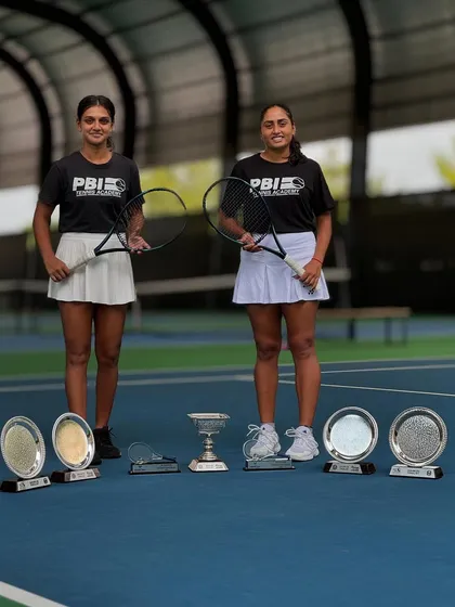 We celebrate the incredible synergy and success of our doubles team. This photo captures the results of their hard work over three consecutive weeks, including a championship at the 2024 Fenesta Nationals and finalist trophies at two ITF 15k events.