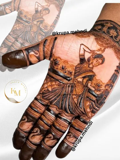 A traditional yet trendy design featuring a classical dancer. This is a unique way to celebrate our culture through mehndi art.