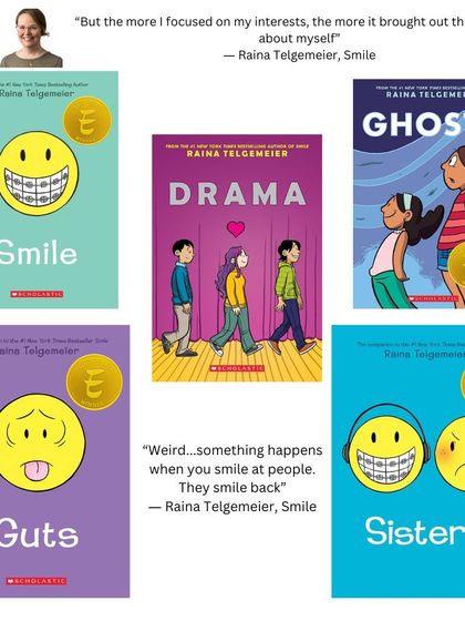 Experience real life and real feelings with the magic of Raina Telgemeier. Her graphic novels like "Smile," "Guts," and "Sisters" tackle the ups and downs of growing up with humor and heart, making them incredibly relatable for middle-grade readers.