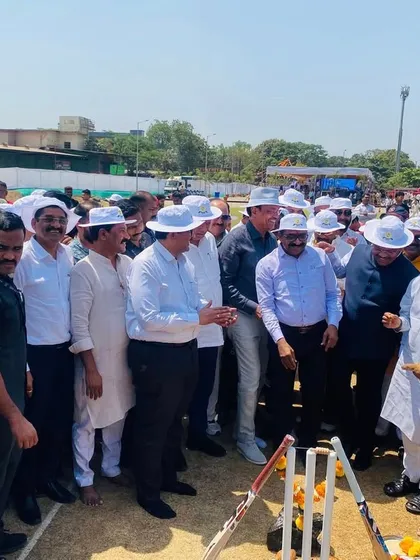 A wide view of the inauguration ceremony, attended by a large crowd of officials, players, and cricket enthusiasts.