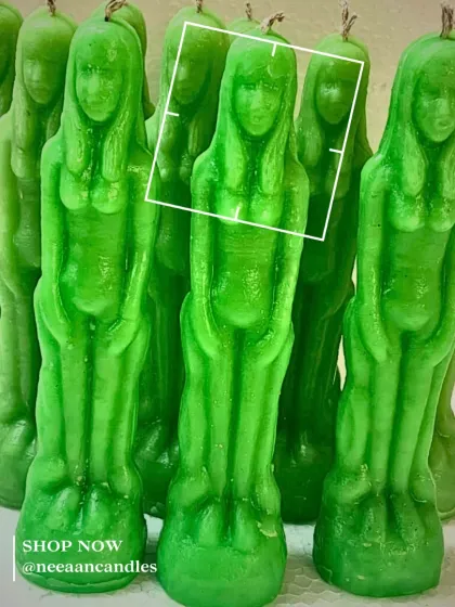 Glow up, goddess style. These green female form candles are here to help you illuminate your space with fierce feminine energy.