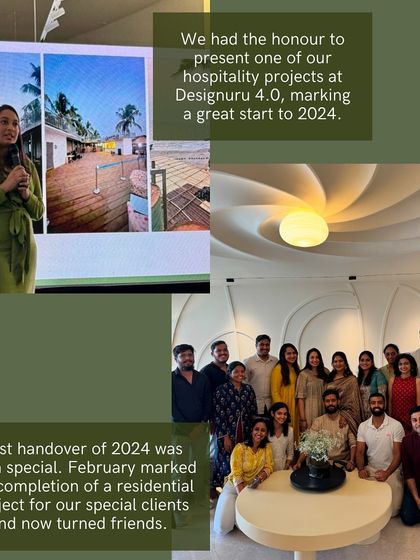 A collage celebrating some of our key moments, from presenting at Designuru 4.0 to completing a special residential project. Every success is a team effort.