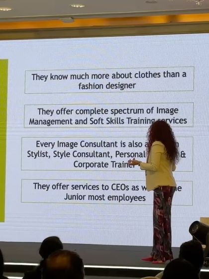 Explaining the role of an Image Consultant during my 'Dress with Purpose' talk. My services cover a complete spectrum of image management and soft skills, from styling to corporate training.