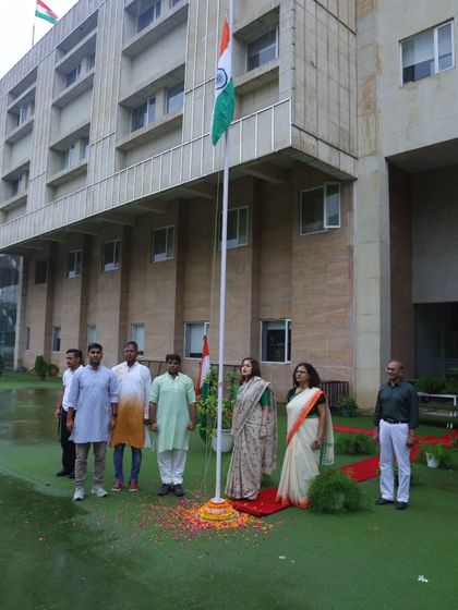 The flag hoisting ceremony on Independence Day, a solemn moment of pride and patriotism for our entire school community.