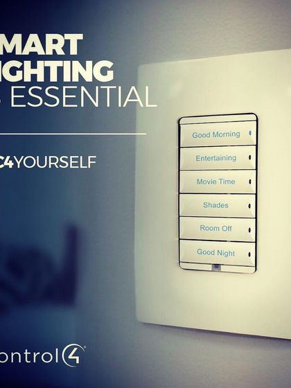 This Control4 keypad demonstrates the power of smart lighting scenes. With a single press, you can activate pre-set lighting configurations for different activities, such as "Entertaining," "Movie Time," or "Good Night," which adjusts multiple lights to the perfect levels.
