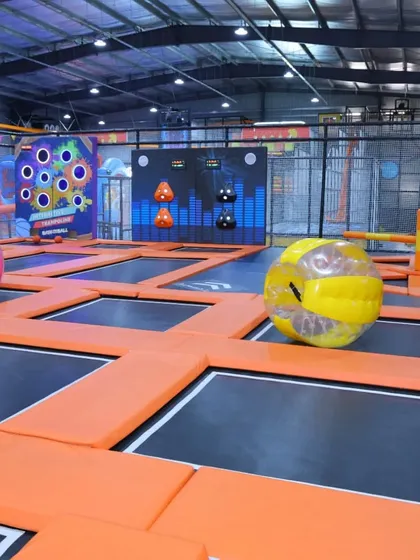 Our trampoline park is filled with more than just trampolines. Giant inflatable Zorb-like balls add another dimension of fun, letting kids roll, bounce, and bump around safely.