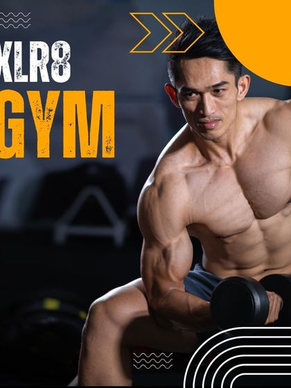 A bold graphic with our gym name, encouraging you to "be strong."