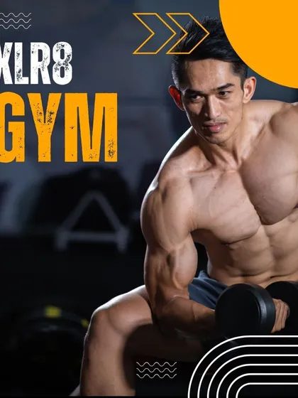 A bold graphic with our gym name, encouraging you to "be strong."
