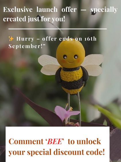 My honey bee garden stake is a new addition, created to live forever in your little green corners. It's handmade from polymer clay and is both durable and lightweight.