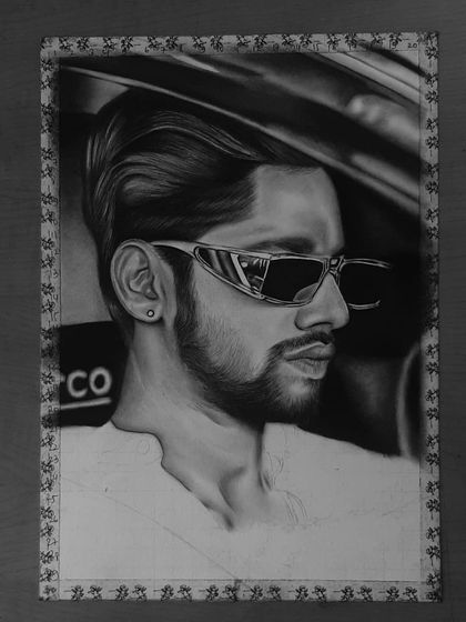 A step-by-step look at my 85-hour portrait of Baseer Ali. You can see the grid lines and how I build up the layers of graphite and charcoal to create a photorealistic effect.