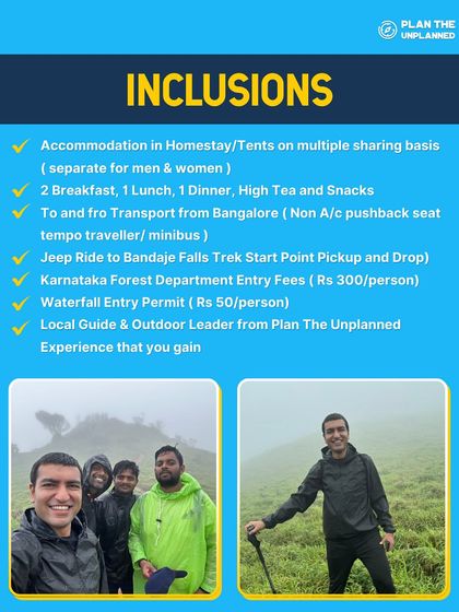 A clear list of inclusions for the Bandaje Falls trek. We take care of transport, accommodation, food, and permits.