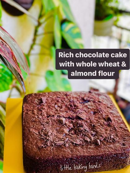 To make my rich dark chocolate cake even more decadent, I add almond flour to the whole wheat base. This gives it a fantastic texture and makes it taste absolutely divine.