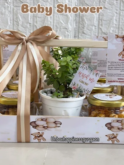 A single, beautifully presented baby shower favor with a teddy bear theme, perfect for thanking your guests.