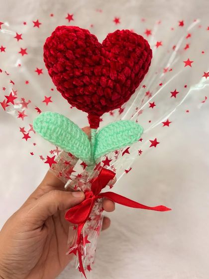 A unique twist on a classic flower, this is my crochet heart bouquet. It's a single, plush red heart on a stem, perfect for Valentine's Day or an anniversary.