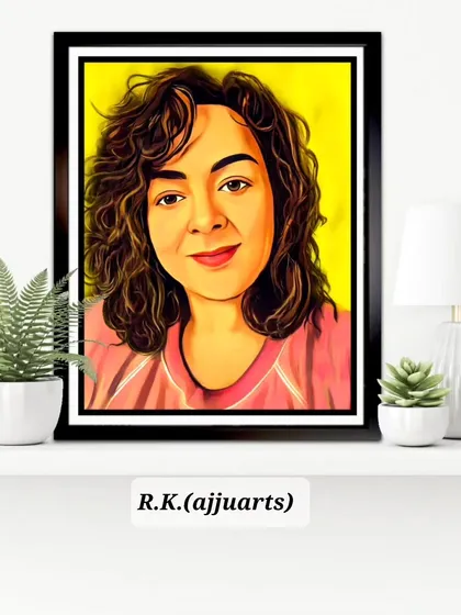 A framed mockup of the digital portrait on a shelf, showing how it can be a beautiful decorative item for your home.