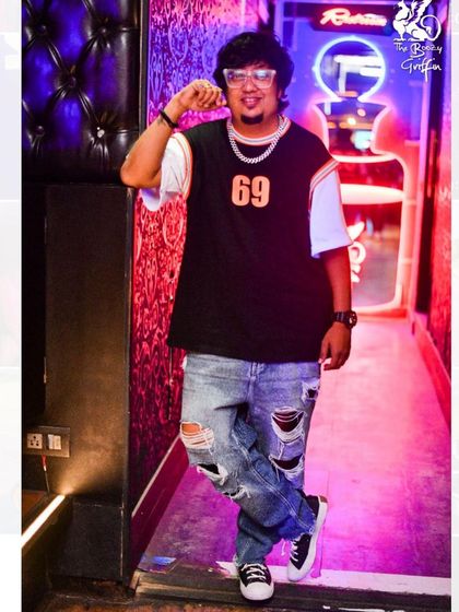 A full-length shot of me at The Boozy Griffin, representing the hip-hop side of my sets. I believe a good DJ is all you need to bring a hip-hop party to life.