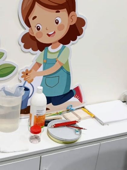 A closer look at one of our activity stations set up for a corporate event. We bring everything needed to keep the kids of employees engaged, educated, and entertained.