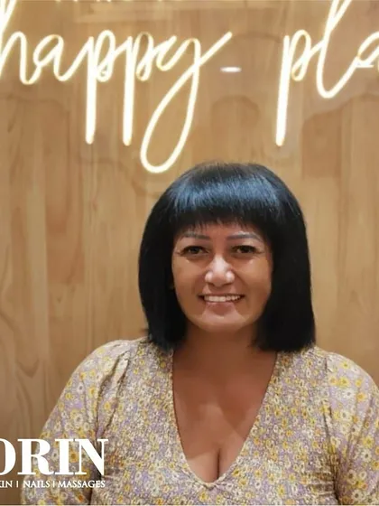 Posing with her new bob haircut in our "happy place." A great haircut is always a reason to smile.