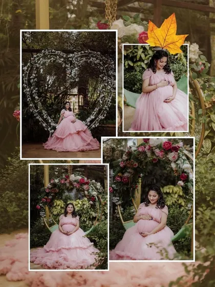 Another beautiful collage from the same maternity shoot, focusing on solo portraits of the mother-to-be.
