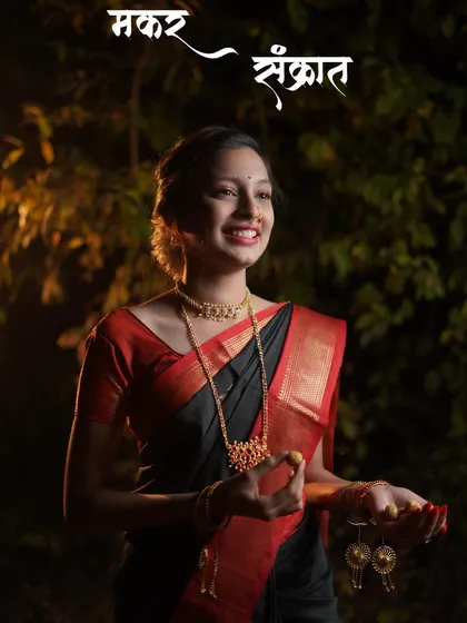 A dramatic night portrait from a Makar Sankrant series. Using focused lighting against a dark background, I aimed to create a cinematic feel that makes the subject, dressed in a traditional black saree, truly stand out.