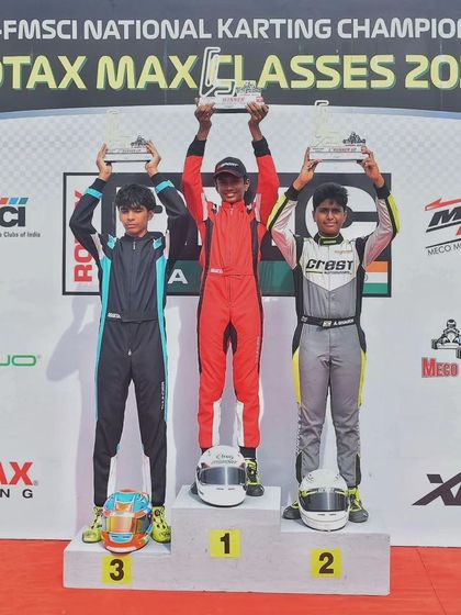 The Junior Max podium from Round 4 of the 2024 National Karting Championship.