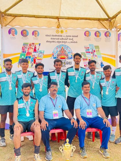 The boys' team posing with their silver medal trophy at the Netball State Games 2025. A fantastic performance from the entire squad.