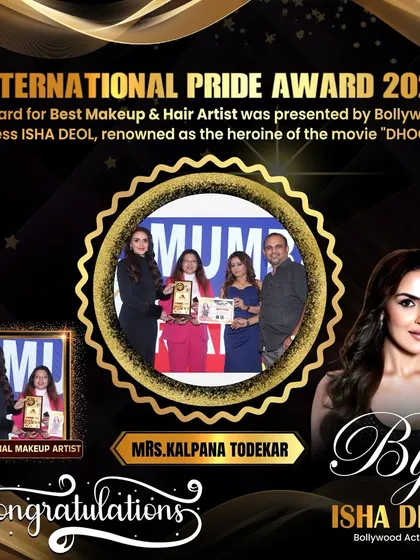 I was honored to receive the International Pride Award for Best Makeup & Hair Artist, presented by Bollywood actress Isha Deol. This recognition fuels my passion for teaching and maintaining the highest standards in beauty education.