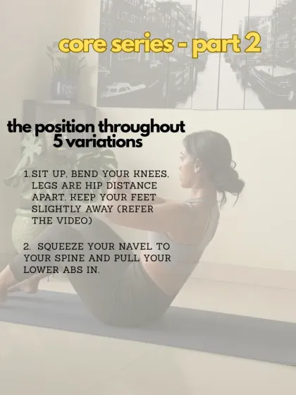 For Part 2, we move to a seated position. The main principle here is to maintain a strong core engagement by pulling your lower abs in as you work through five different variations.