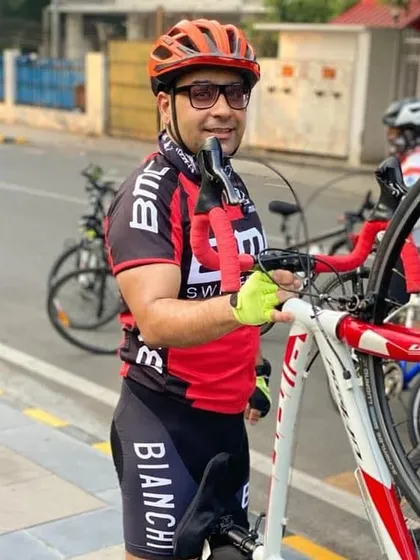 A member with his Bianchi bike. He is a key part of our cycling family.