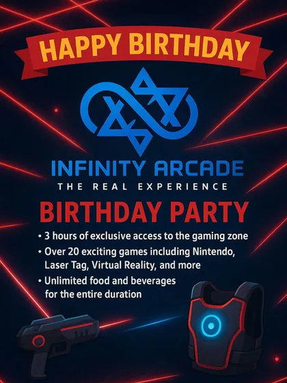 We make birthday planning easy and epic. Our all-inclusive party package gives you 3 hours of exclusive access to over 20 games, including Laser Tag and VR, plus unlimited food and drinks. You just bring the crew, we'll handle the fun.
