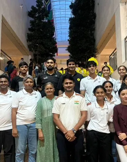 A group photo of participants, coaches, and officials at the CISCE National Shooting Tournament 2024, celebrating the spirit of sportsmanship.