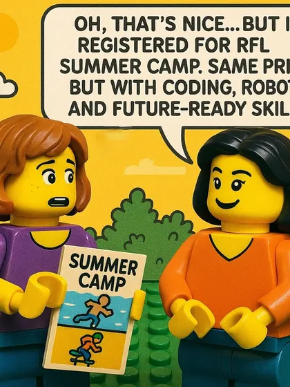 Why settle for a regular summer camp? This Lego-themed comic shows how our camp offers future-ready skills like coding and robotics for the same price.