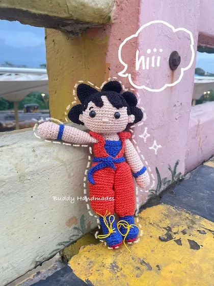 Another shot of the Goku plushie, striking a pose. The detail in his hair and outfit was a fun challenge, and I'm so happy with how he turned out.