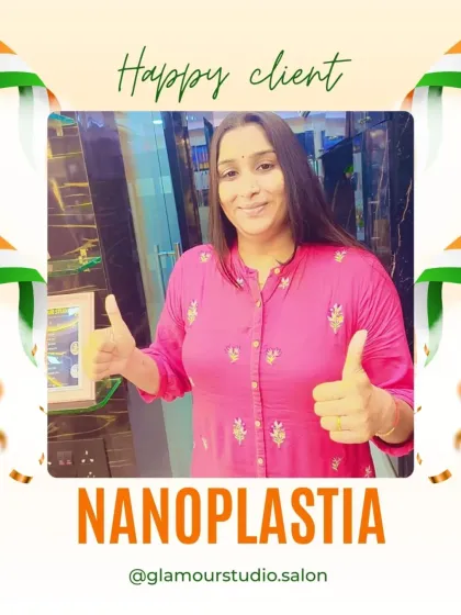 Two thumbs up for this Nanoplastia result. This client was thrilled with her frizz-free, manageable, and beautifully straight hair.
