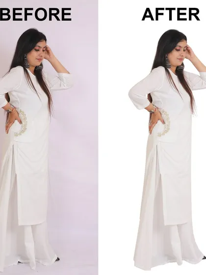 See the difference professional editing makes. This before and after shot of a women's kurti shows how we remove distracting backgrounds and correct colors to create a clean, marketplace ready image that focuses entirely on your product.