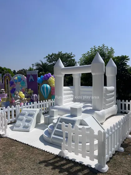 A closer look at the details of our white soft play area, showing the different shapes and structures that encourage creative play.