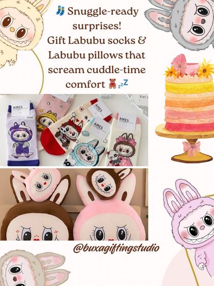 For a cozy touch, I can add themed items like these Labubu socks and pillows to any hamper.