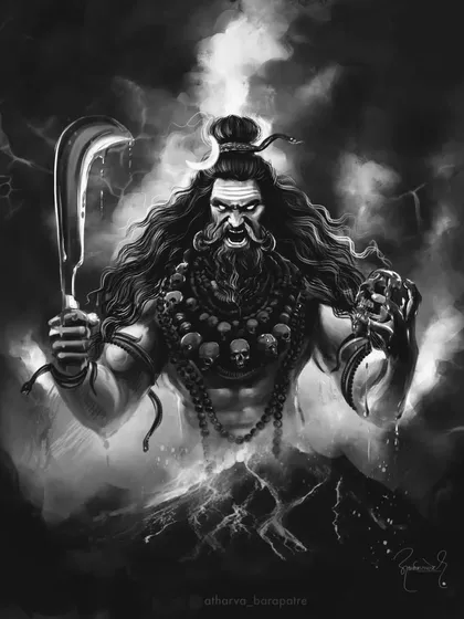 A black and white version of my Kal Bhairava artwork. Removing the color emphasizes the raw intensity, shadows, and formidable expression of this powerful form of Shiva.
